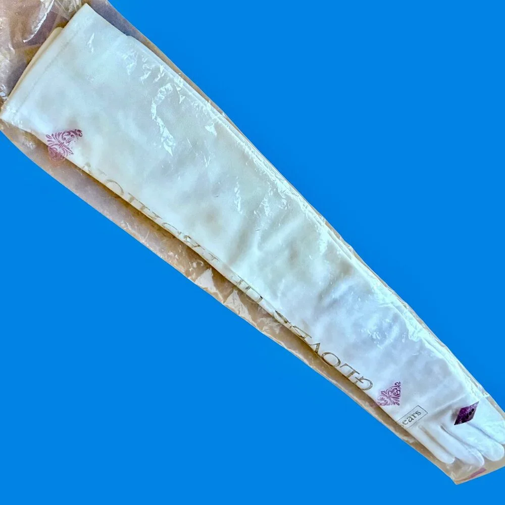 SEARS Vintage Opera Gloves White Nylon Stretch Long Formal Buttons Size A New